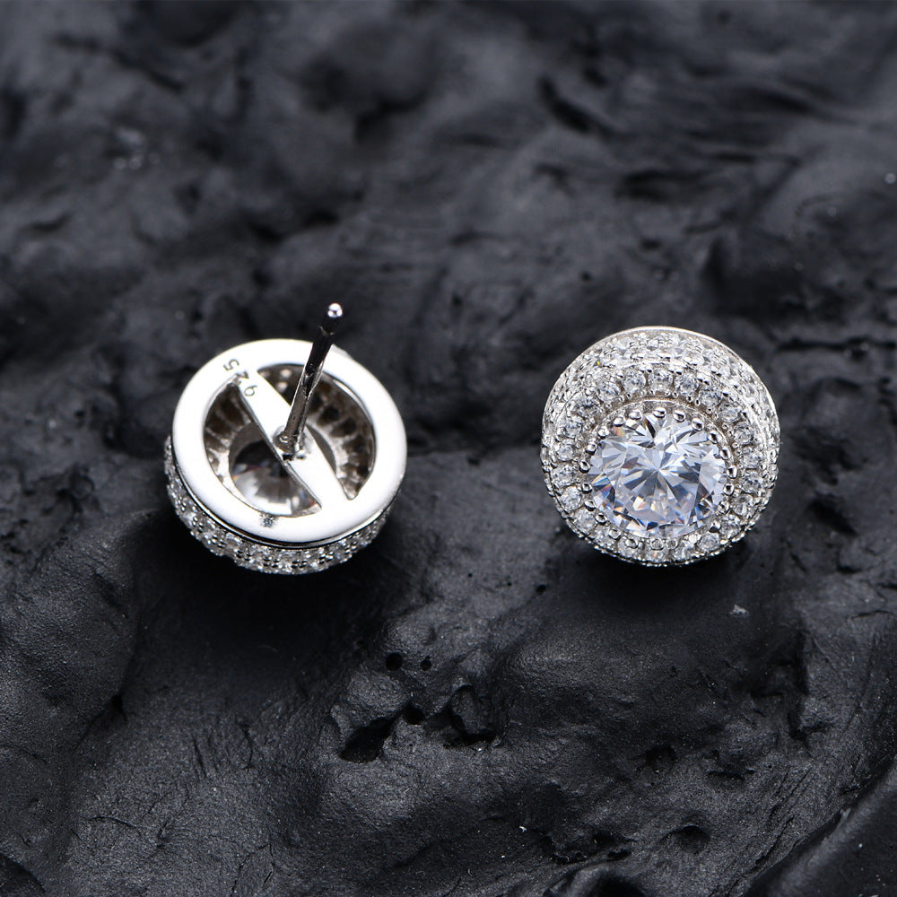 Hip Hop Wedding Zircon Stud Earrings Sparkling Unisex Daily Jewelry