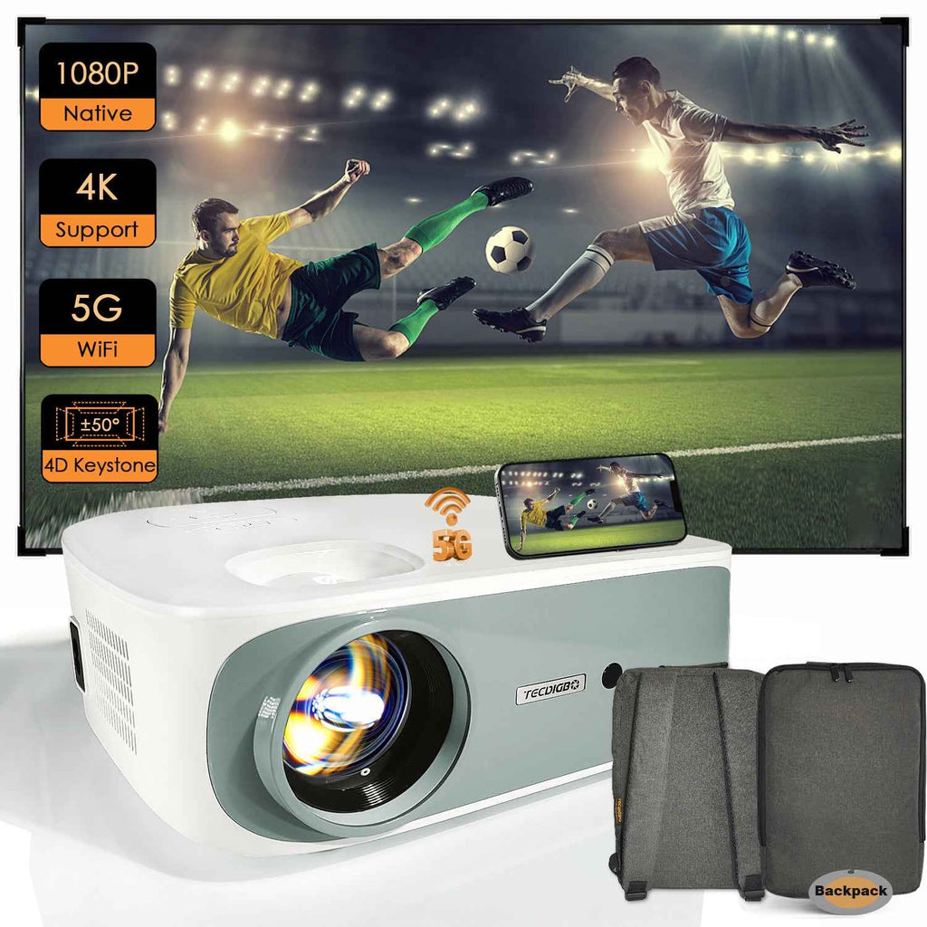 TECDIGBO Smart Projector C55, Native 1080P with UHD 4K Support, High-Definition Home Theater Projector, White (US Version)