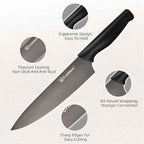15-Piece Knife Set, High Carbon Stainless Steel Imported From Germany, Beveled Mercerized Blade, Black Titanium Stainless Steel Knives Block Set With Built-in Sharpener, Non-Slip Handles