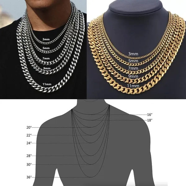 Stainless Steel Gold Silver Chain Cuban Curb Women, Men Necklace