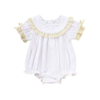 Baby Girl White Lace Romper Soft & Stylish Short Sleeve Bubble Jumpsuit For Wedding Season & Summer