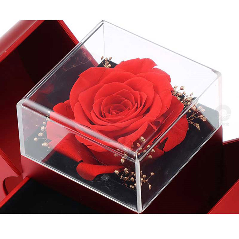 Red Apple Jewelry Box with Artificial Rose Gift for Her Chic Gift