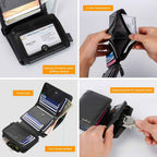 1Pc Men Leather Wallet ID Card Holder Purse Trifold Clutch Money Zipper With ID Window 14 Credit Card 1 ID Card