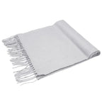 Mens Womens Oversize Cashmere Wool Shawl Wraps Blanket Winter in light gray with braided tassels.