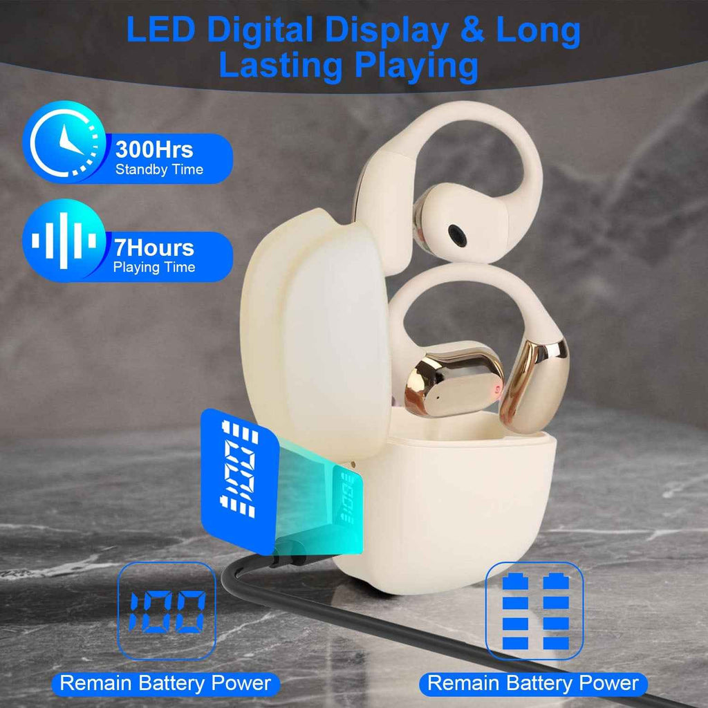 Open-Ear Wireless Bluetooth 5.4 Headphones, IPX5 Sweat-Resistant Earbuds with Touch Controls, Long Battery Life and Charging Case, Comfortable for Workouts & Daily Use