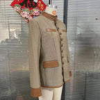 Women's Retro Elegant Jacket, Color-Block Button Front Coat With Stand Collar For Casual And Formal Wear displayed on a mannequin.