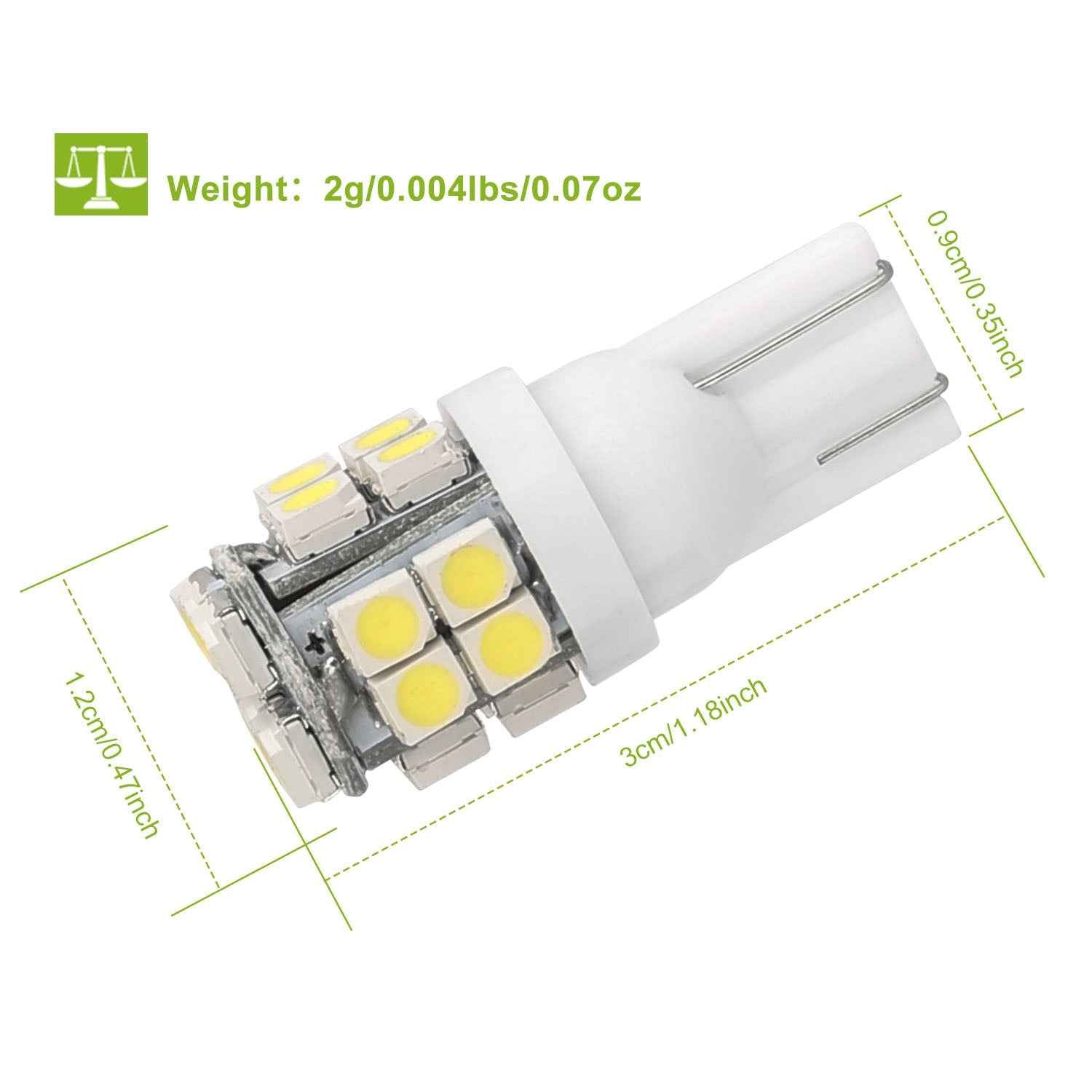 10PCS T10 LED Light Bulbs 6000K White Interior & License Lights