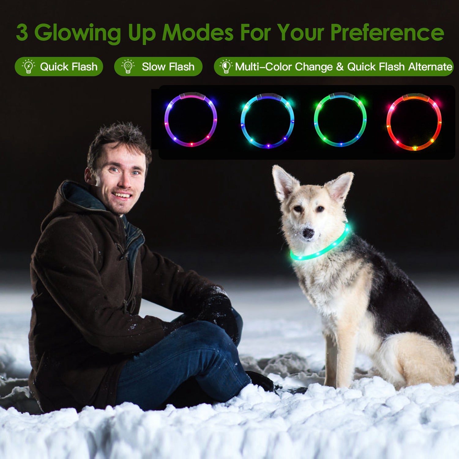 USB Rechargeable LED Dog Collar Multi Color Lighting Cuttable Length