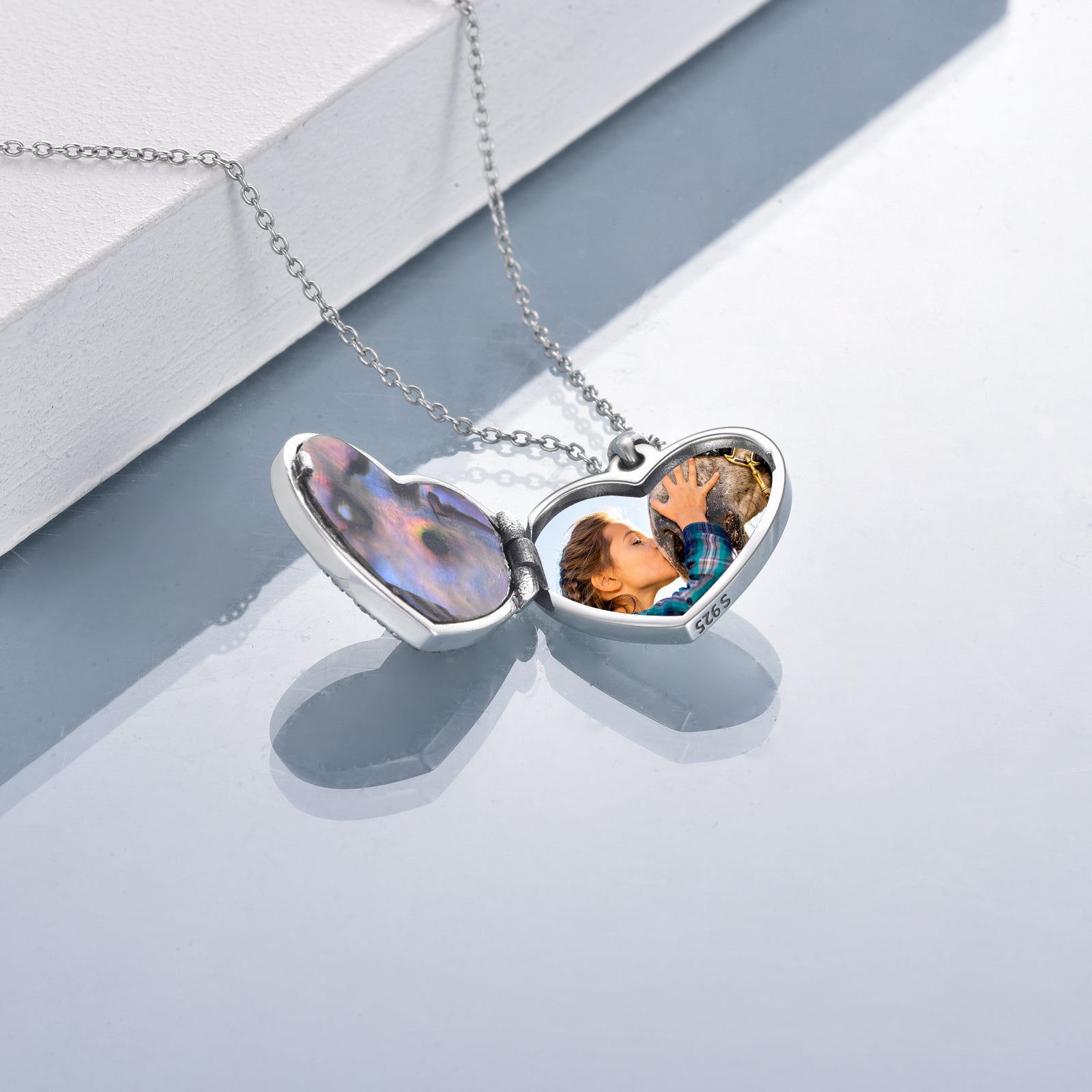 Horse Heart with Girls Pendant Necklace Gifts for Her Abalone Shell Secondary image