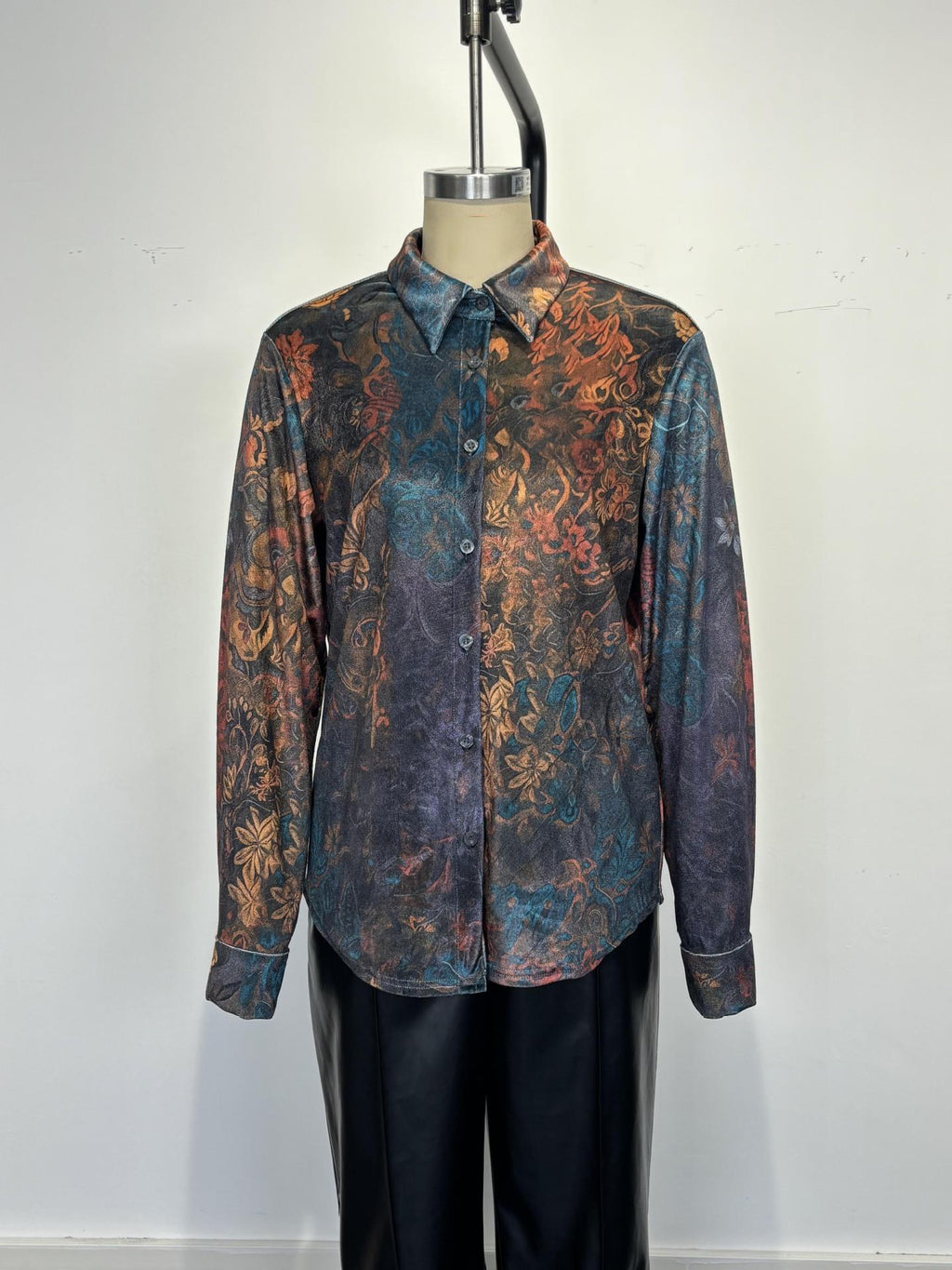 Women's Retro Boho Floral Shirt - Button Down Long Sleeve Blouse Top
