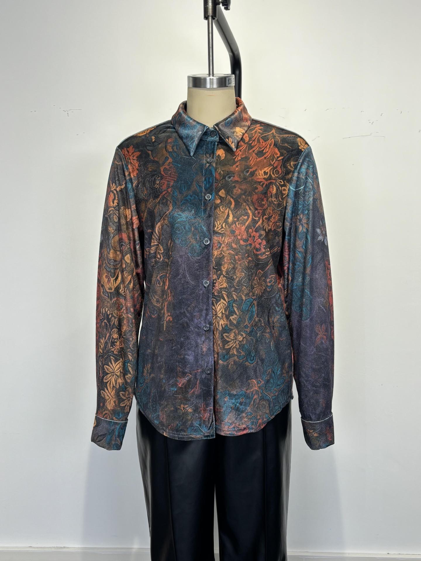 Women's Retro Boho Floral Shirt - Button Down Long Sleeve Blouse Top