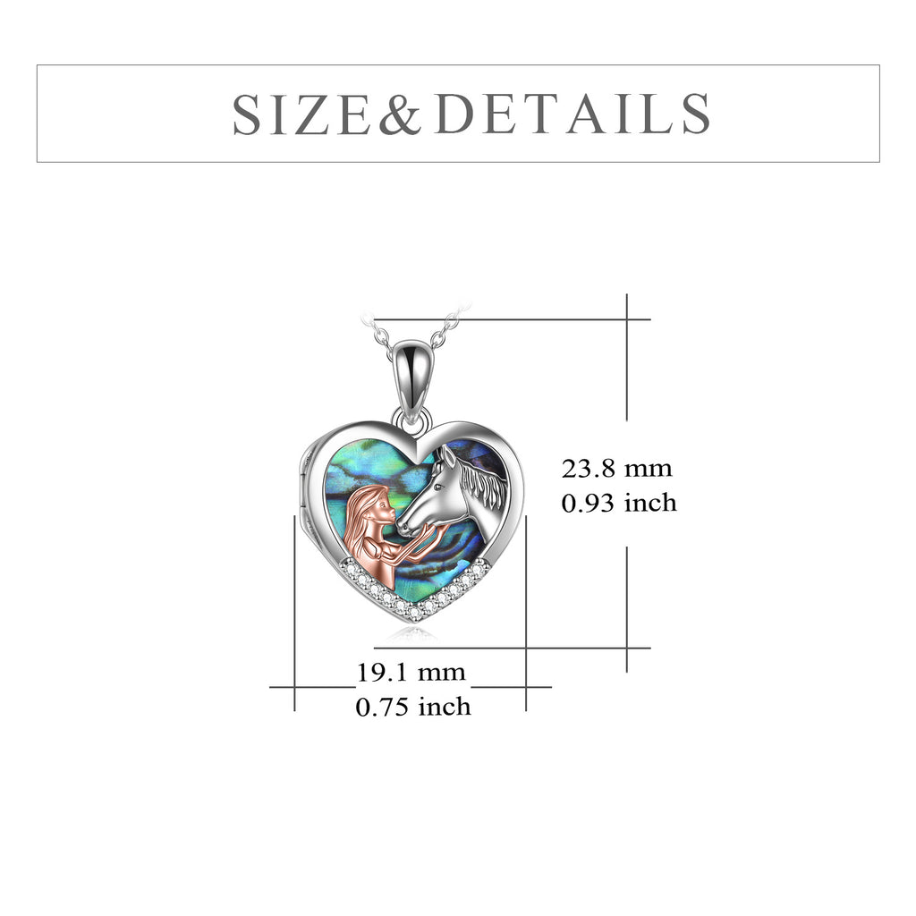 Horse Heart with Girls Pendant Necklace Gifts for Her Abalone Shell