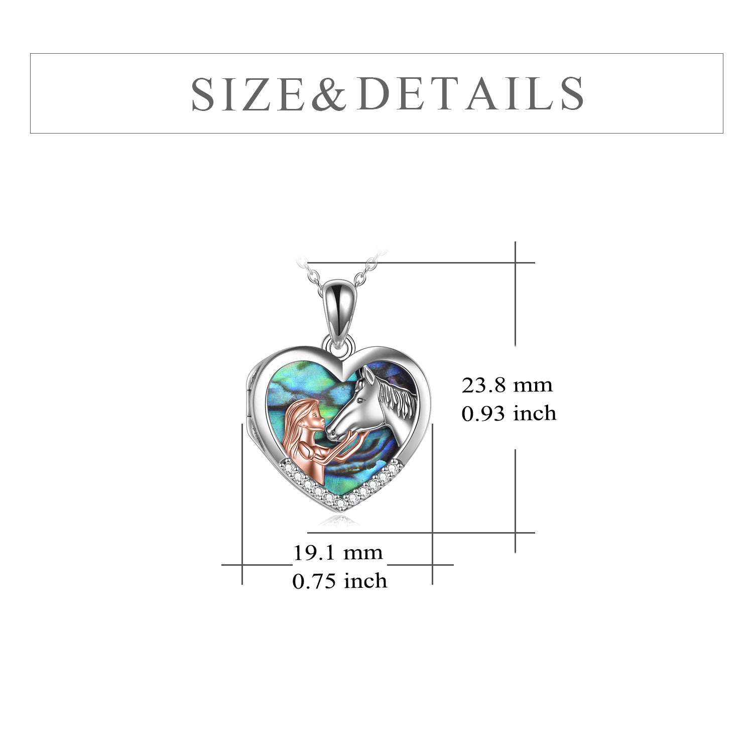 Horse Heart with Girls Pendant Necklace Gifts for Her Abalone Shell