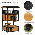 Wooden Outdoor Cat House, Wild Cat Shelter Kitten Tree Weatherproof
