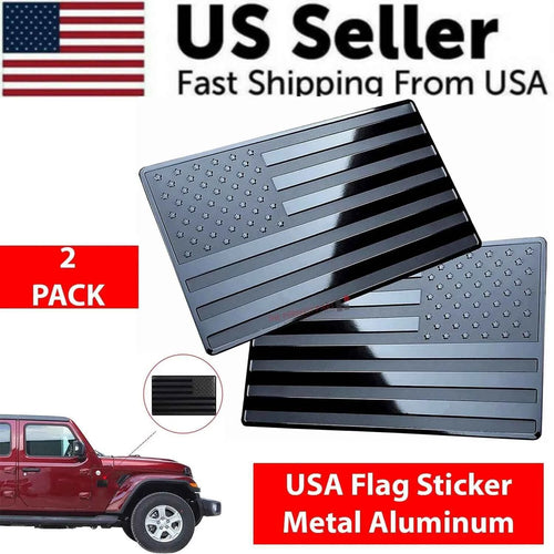2PCS Metal USA Flag Car Truck Sticker – American Patriotic Emblem Decal, Black, Weather-Resistant Durable Design
