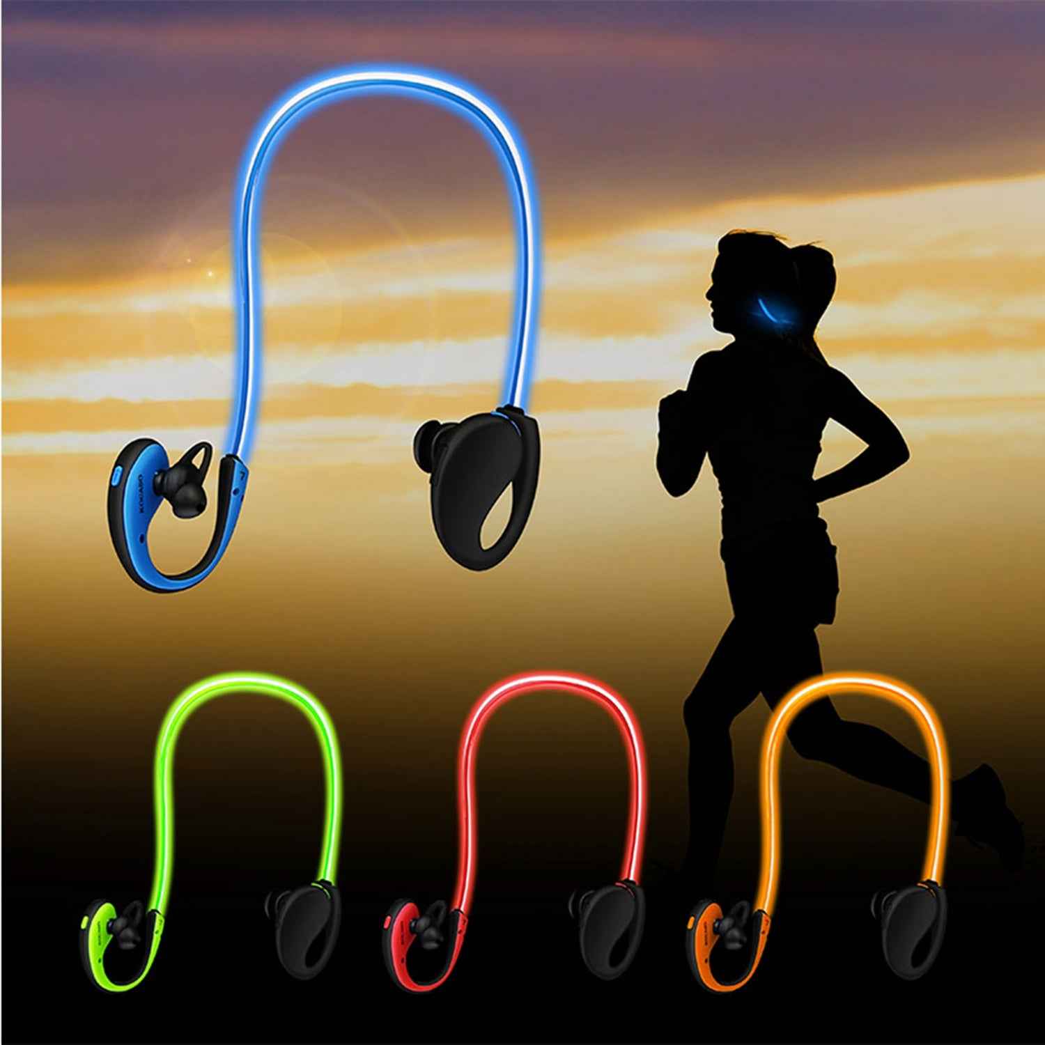 1Pc Wireless Sports Headsets Wireless V4.1 Neckband Earphones HD Stereo Sweat-proof Headphones Earbuds With  LED Light Mic 8Hrs Work Running Main image