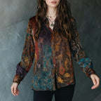 Women's Retro Boho Floral Shirt - Button Down Long Sleeve Blouse Top