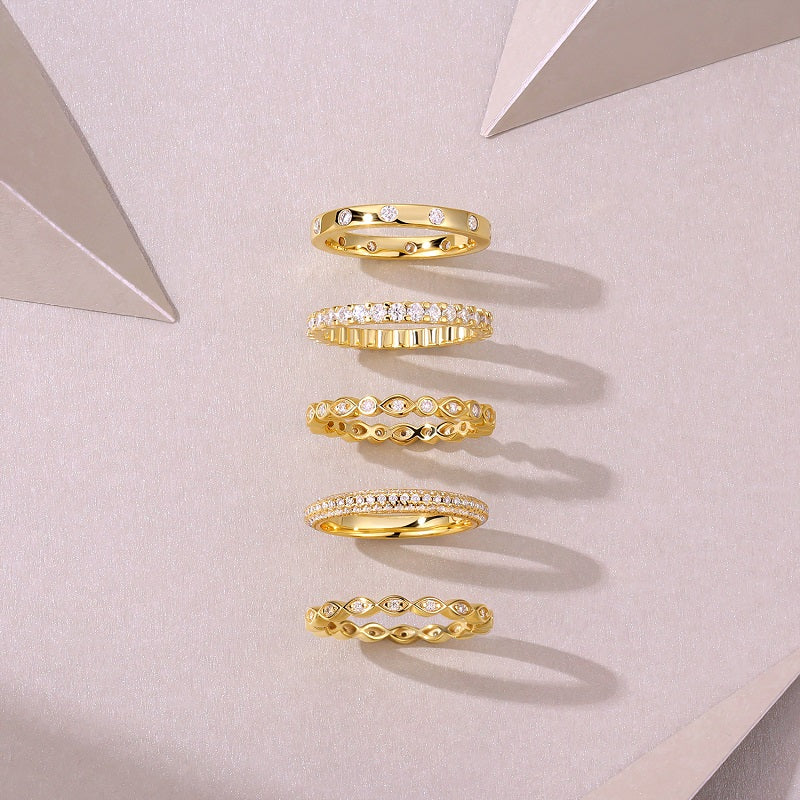 Starlight Golden Melody Ring Set S925 Silver And Gold-Plated Moissanite