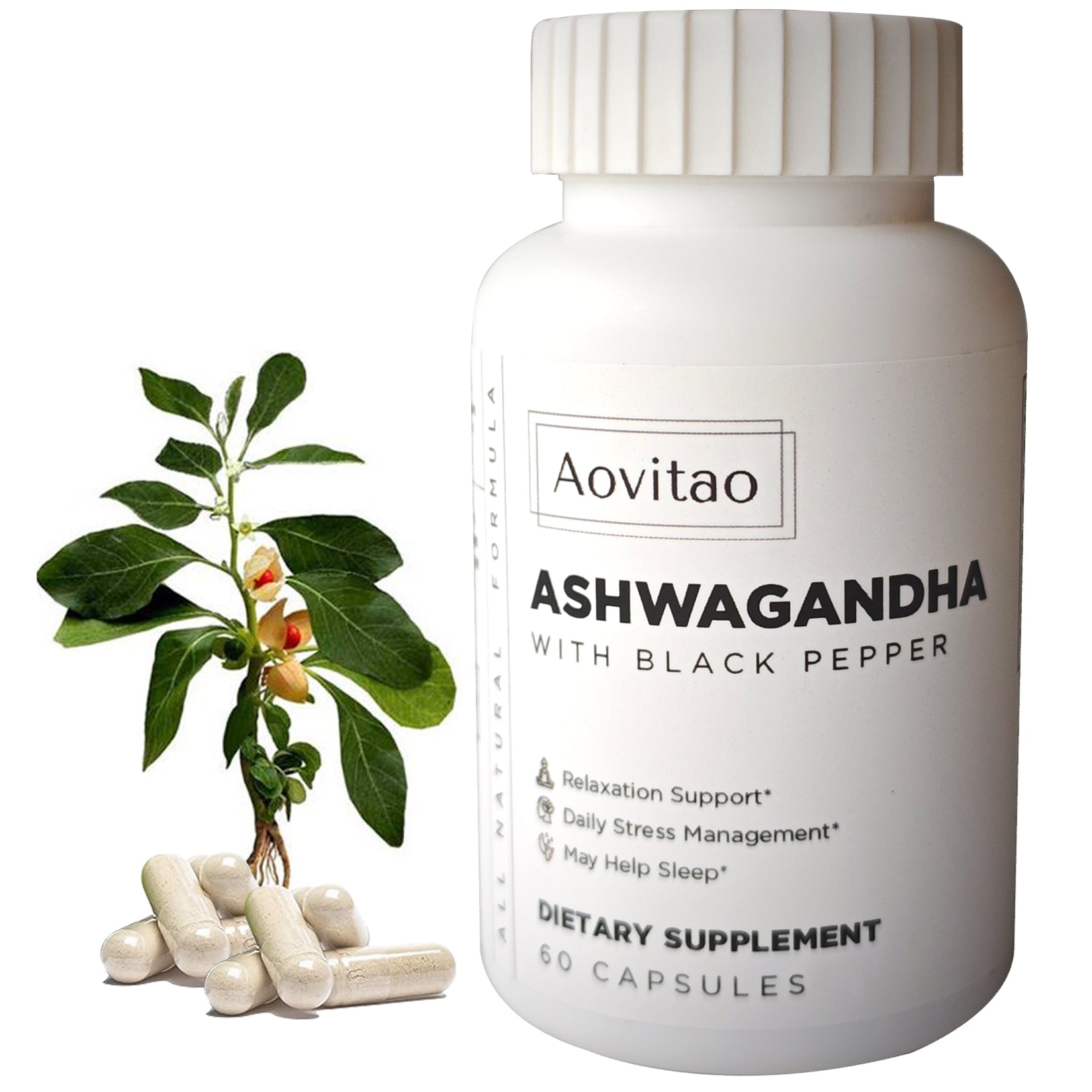 Ashwagandha Supplements Capsules Vegan Stress Relief Immune Support Supplement | Organic