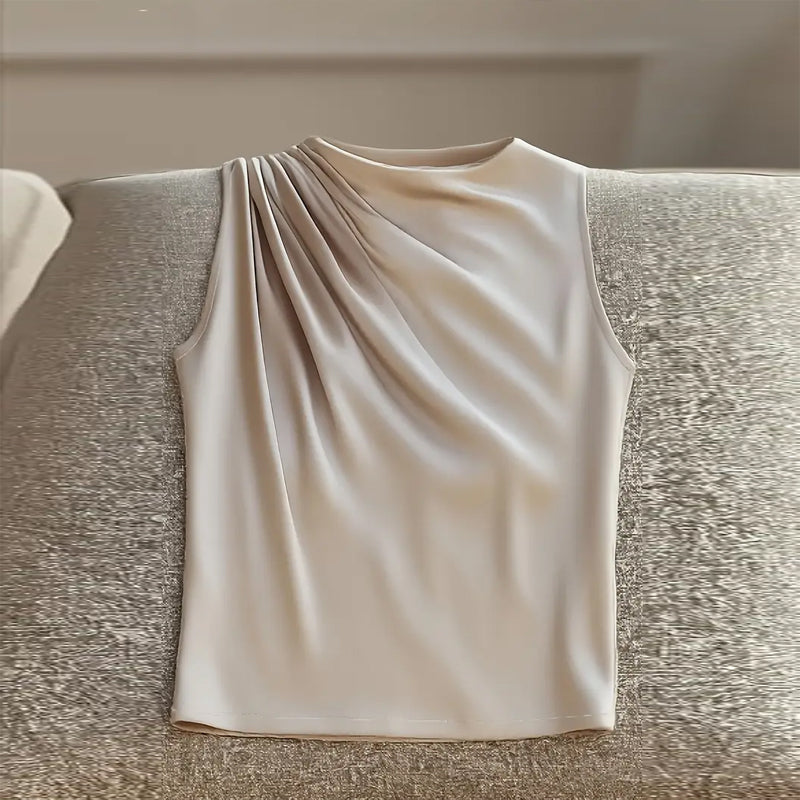 Women's Elegant Sleeveless Mock Neck Top Ruffle Detail Blouse