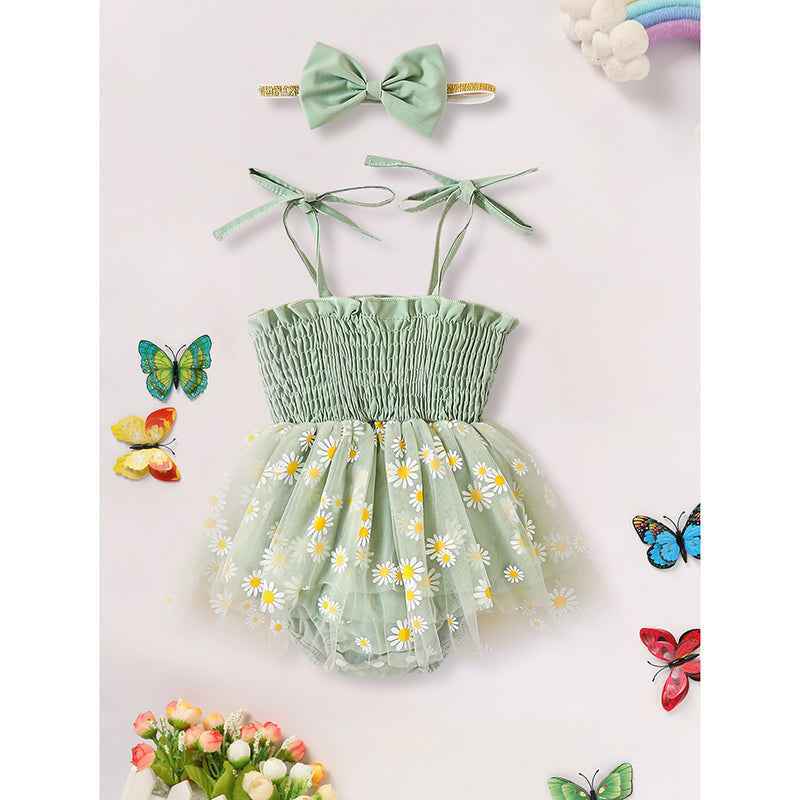 Newborn Infant Baby Girl Summer Outfits Romper Dress Floral Jumpsuit With Bow Headband Set Main image