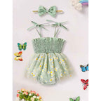 Newborn Infant Baby Girl Summer Outfits Romper Dress Floral Jumpsuit With Bow Headband Set