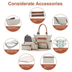 8Pcs Baby Nappy Diaper Bags Set For Mom Dad Mummy Handbags Multifunctional Diaper Changing Bags With Bottle Bag Mesh Bag Purse Diaper Pad 2 Burp Cloths 2 Hook Straps