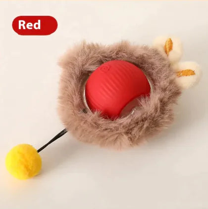 Self-Playing Rolling Cat Ball in a red plush design, perfect for entertaining and exercising your cat indoors.