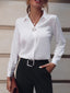 Women’s Elegant Long Sleeve Business Shirt with Pearl Buttons – Stand Collar, Polyester, All-Season Wear