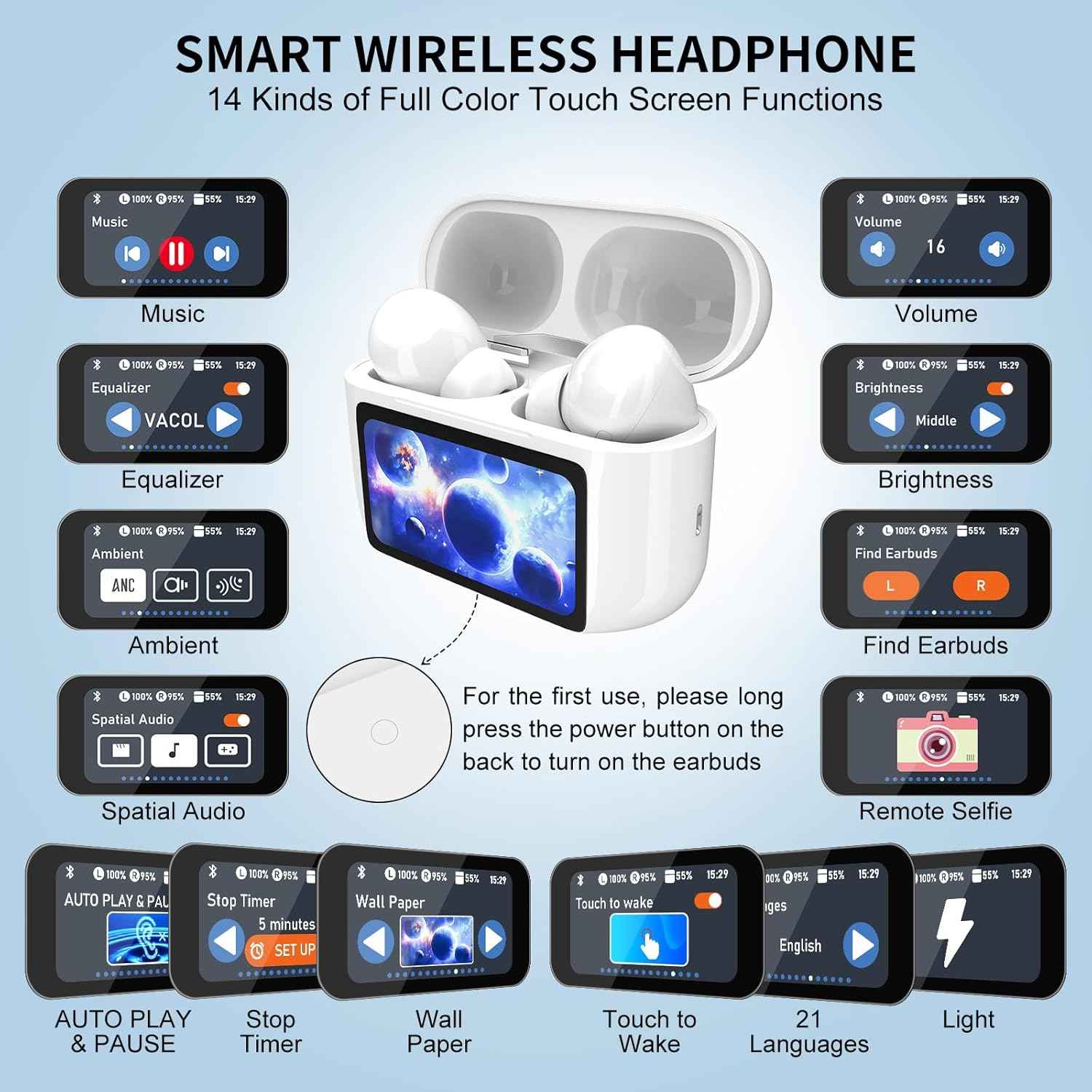 Wireless Earbuds 5.4 Bluetooth ANC ENC Noise Cancelling Touch Control Secondary image