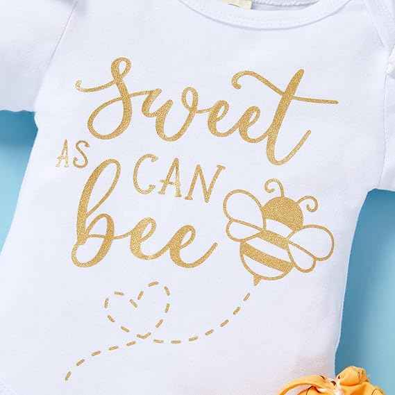 Infant Baby Girl Sweet Bee Outfits Letter Print Romper Honey Bees Pants Bowknot Headband Clothes Set