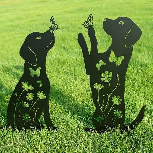 2pcs Metal Dog Garden Decor, Adorable Puppy Silhouette Stakes. These Decorative Outdoor Yard Art Pieces, Ideal For Dog Lovers, Make Charming Garden Decorations And Outdoor Statues, Adding A Touch Of W Main image