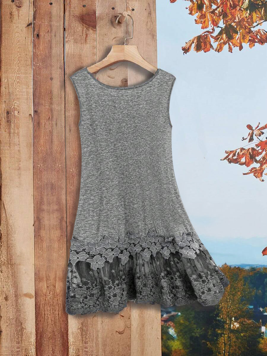 Spring And Summer New Round Neck T-shirt, Lace Lace Casual Off-the-shoulder Short Sleeve Long T-shirt on a hanger.