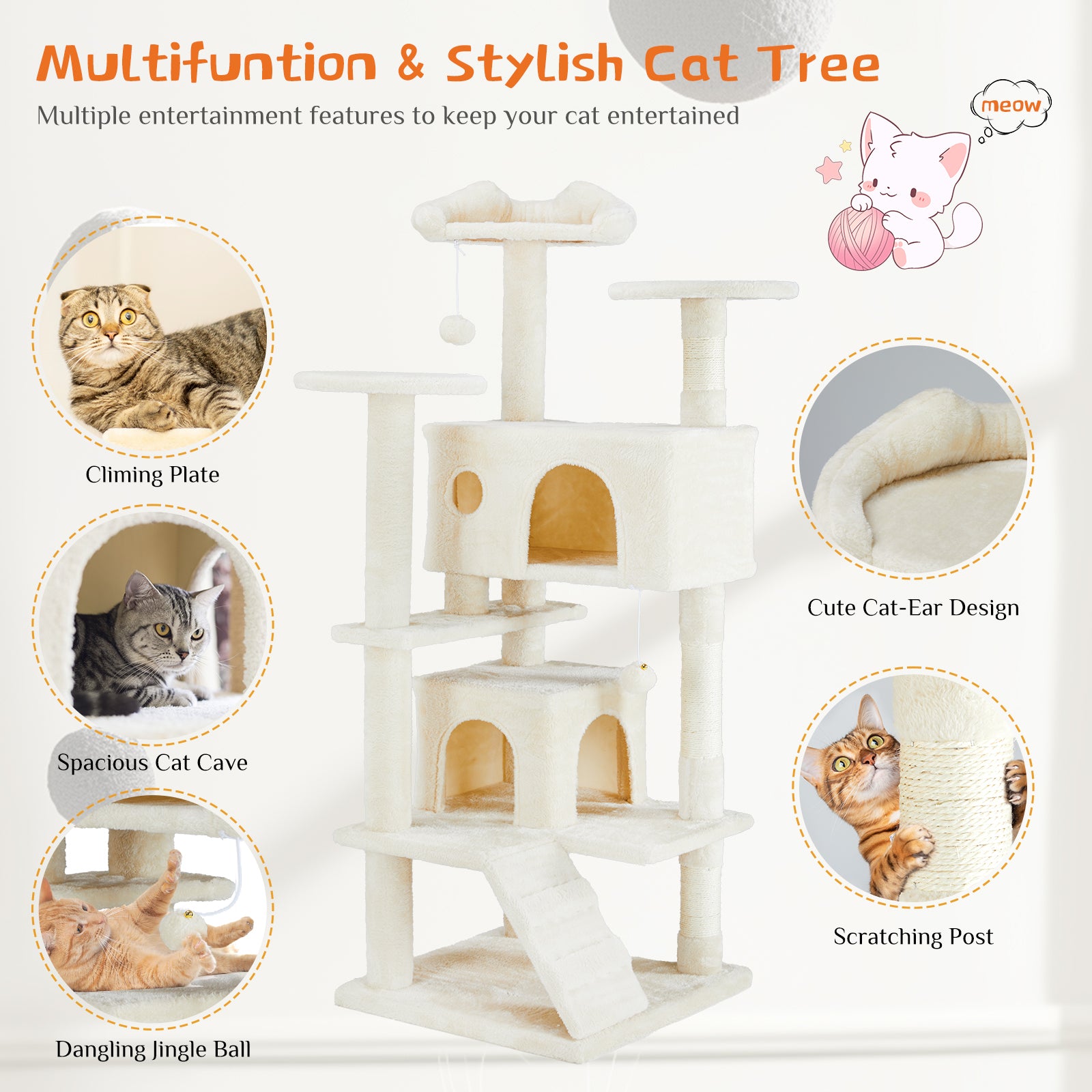Multi Functional Cat Treehouse Cat Climbing Frame for Indoor Cats