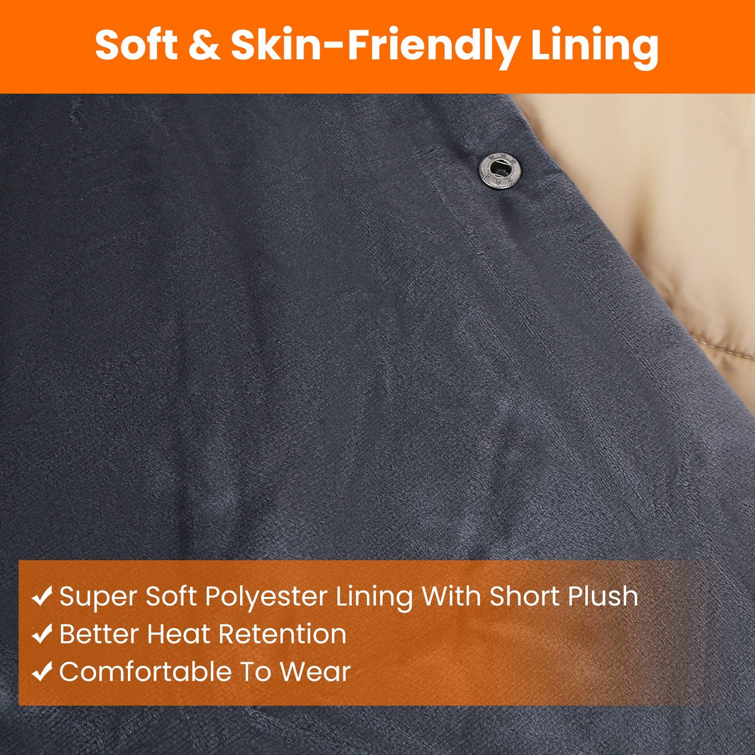 USB Heated Blanket Electric Heated Poncho Shawl Wrap Throw With Zipper Arm Holes Pocket 3 Heating Levels 6 Zones 5V 2A Machine Washable For Home Office Outdoor soft polyester lining close up