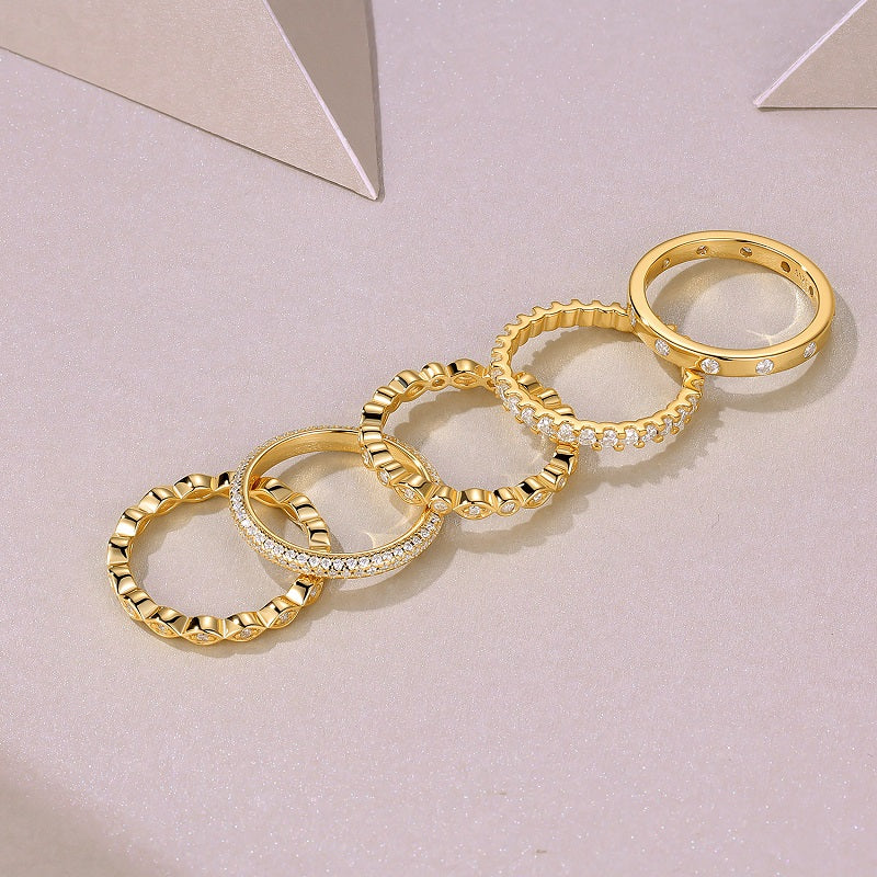 Starlight Golden Melody Ring Set S925 Silver And Gold-Plated Moissanite