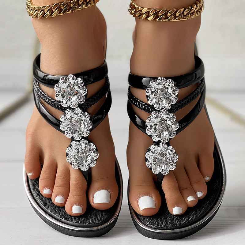 Floral Pattern Flip Flops, Comfortable And Casual Summer Beach Slippers
