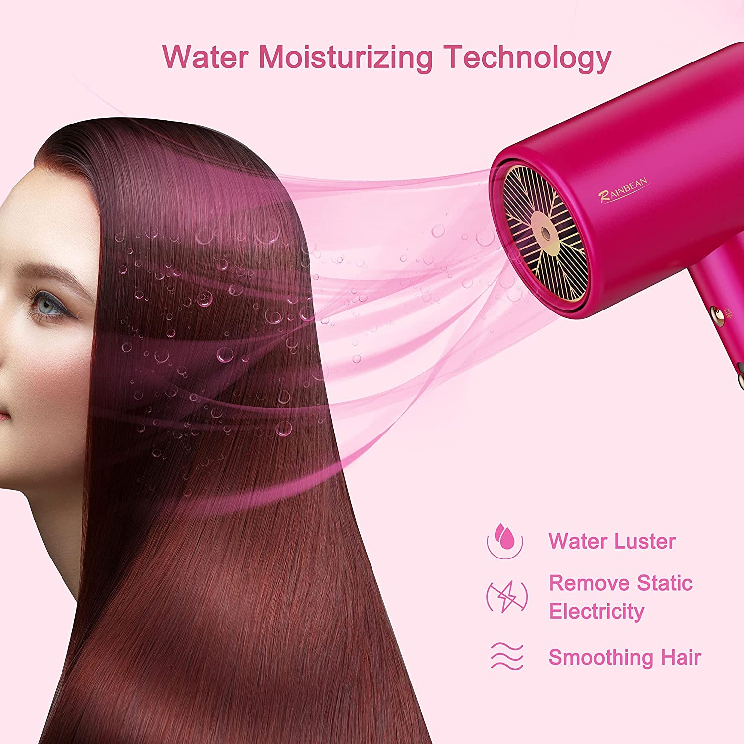 Water Ionic Hair Dryer 1800W With Magnetic Nozzle 2 Speed 3 Heat Travel