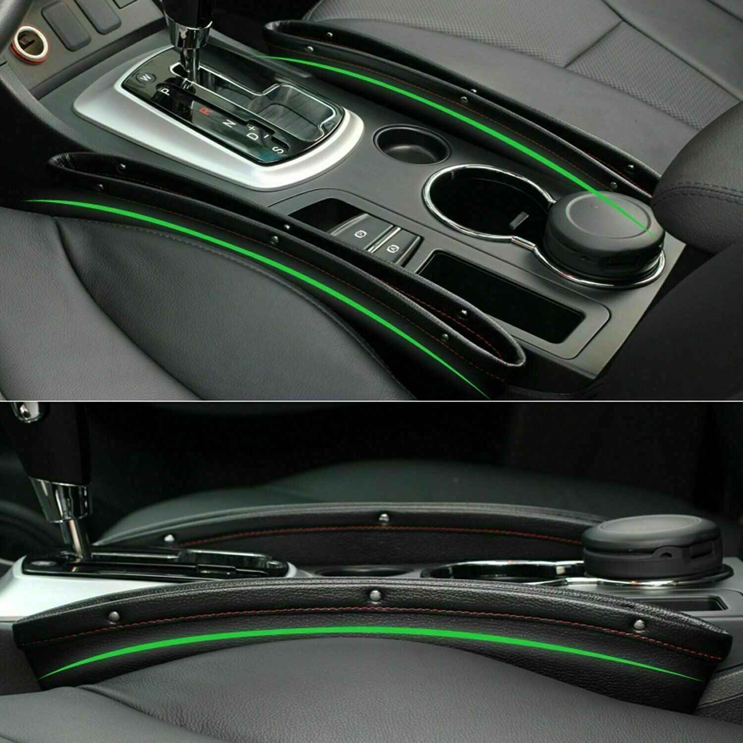2pcs Car Seat Gap PU Leather Catch Catcher Box Caddy Slit Pocket Storage Organizer