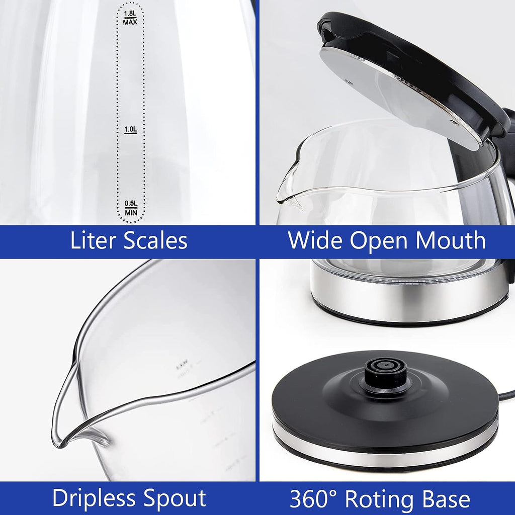 Electric Kettle Water Boiler 1.8L Wide Opening LED Light Auto Shut Off