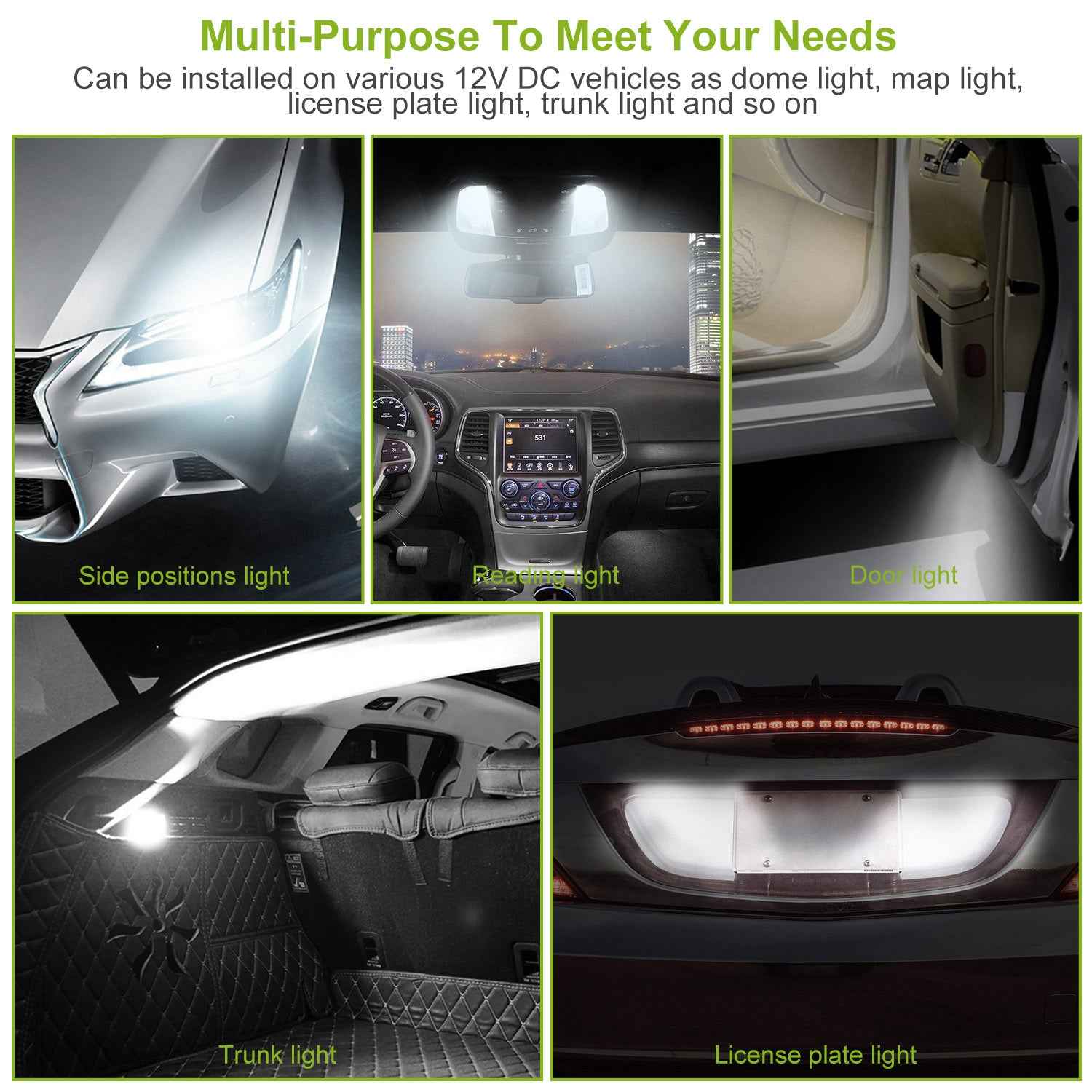 10PCS T10 LED Light Bulbs 6000K White Interior & License Lights