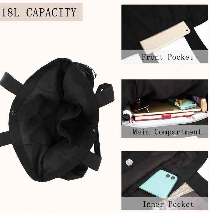 18L Side-Cinch Shopper Bags Lightweight Shoulder Bag Tote Handbag For Shopping Workout Beach Travel