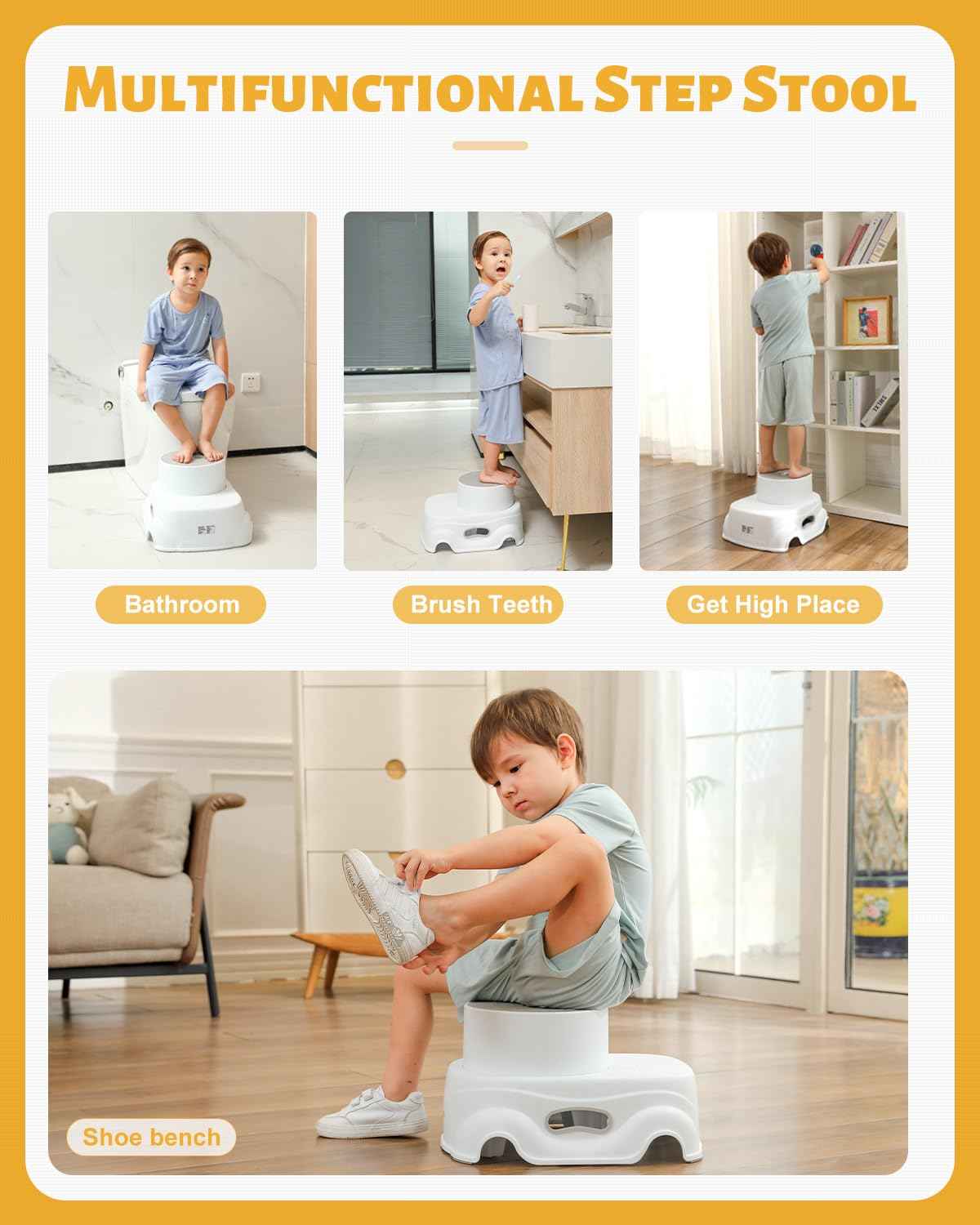 Padded 2-Step Step Stool, 2-Step Footstool - Step Stool Non-slip, Portable, Space-saving Design For Bathroom, Kitchen, Bedroom, Classroom - Easy To Clean, Sturdy And Comfortable