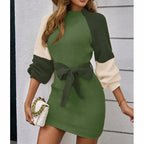 Women's Color Block Sweater Midi Dress - Fall Long Sleeve Bodycon Dress