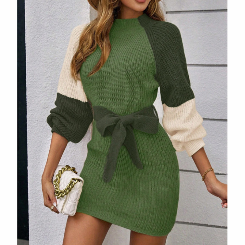 Women's Color Block Sweater Midi Dress - Fall Long Sleeve Bodycon Dress
