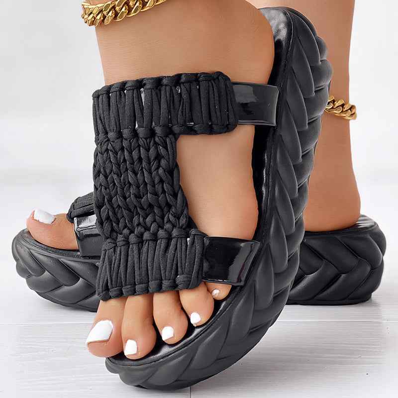Platform Sandals Summer Braided Knit Hollow Open Toe Slipper Sandals - Anklet Not Included Main image