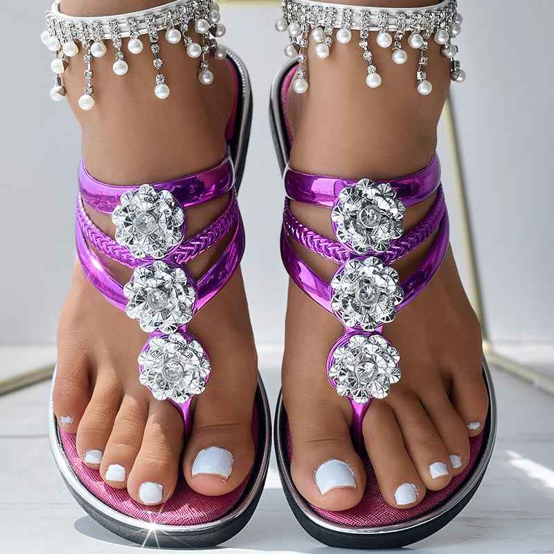 Floral Pattern Flip-Flops Comfortable Casual Summer Beach Slippers - Anklet Not Included