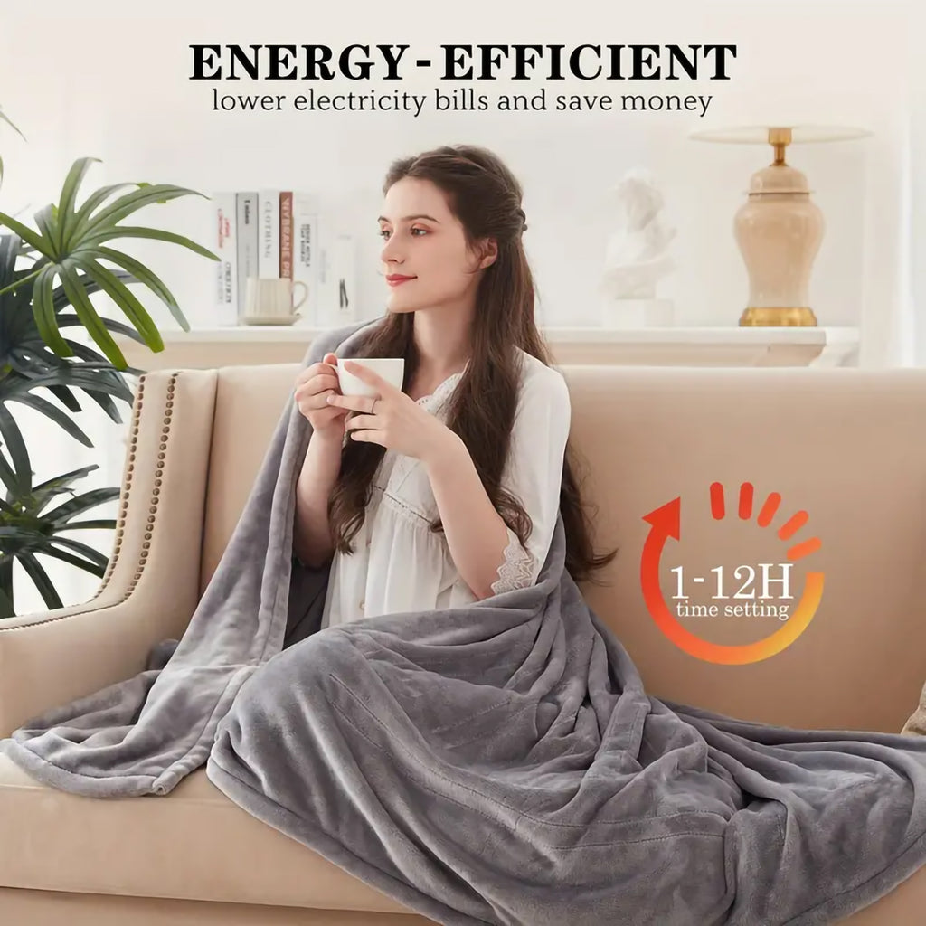 Heated Blanket Queen Size With Dual Zone Control - 10 Heat Settings Electric Throw Blanket With Automatic Shut Off Timer, Machine Washable Soft Flannel with energy-efficient features.