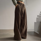 Women's Solid Color High-Waisted Pleated Pants with Pockets Wide Leg