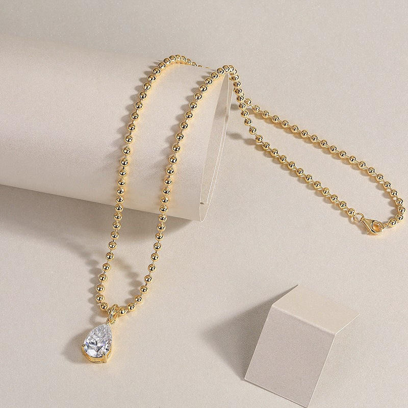Wish Light Pear Moissanite Pendant Necklace S925 Silver Gold Plating